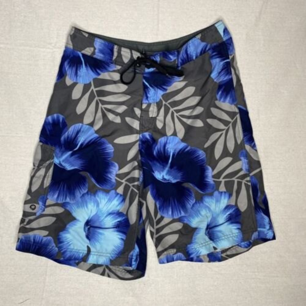SIDEOUT HAWAIIAN Mens Board Shorts/Swim Trunks Blue/Gray Floral Size 34